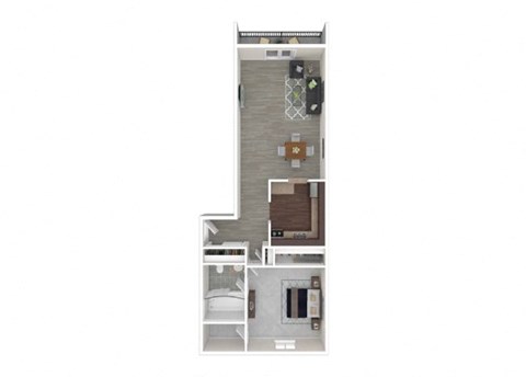 Floor plan for 1 bed, 1 bath, 750 sqft